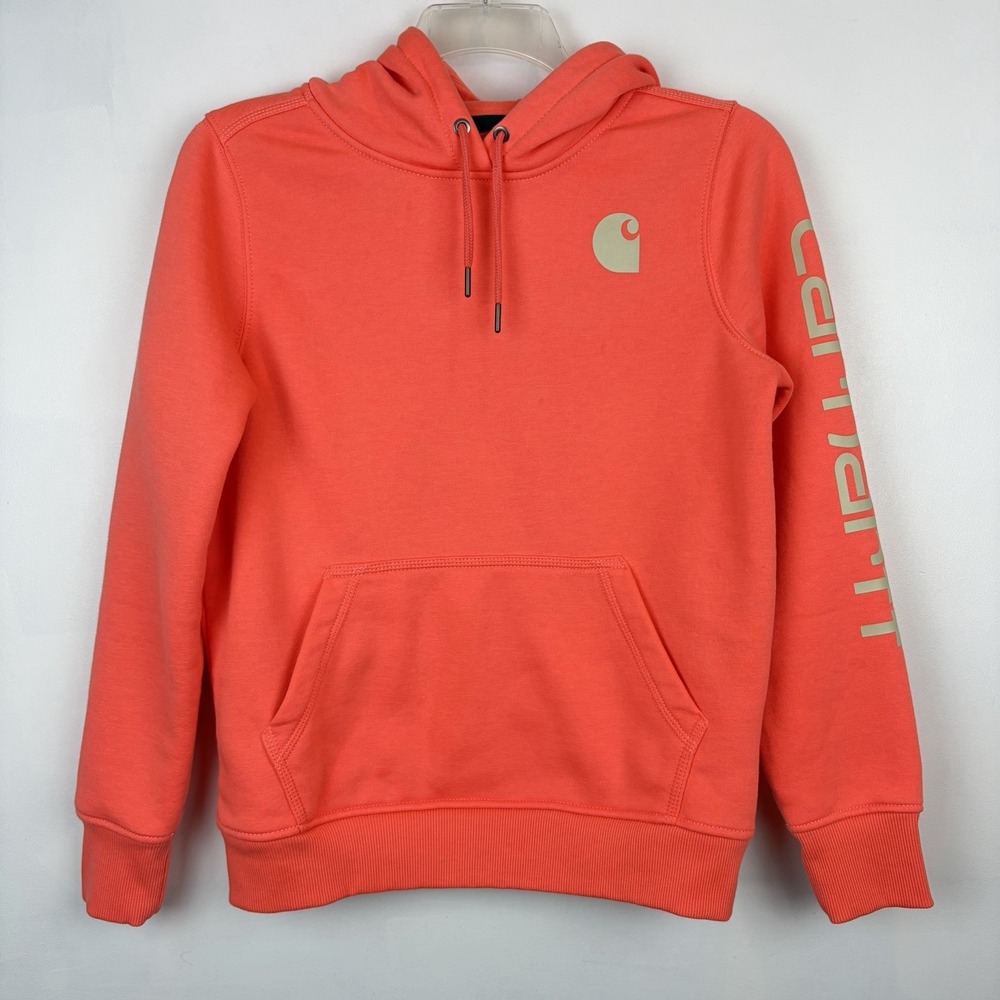 Carhartt Hoodie Sweatshirt Womens S Orange Relaxed Workwear Outdoors Logo Thick